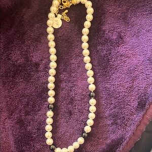 Pearl Necklace with Black Accent Beads and Gold Hardware